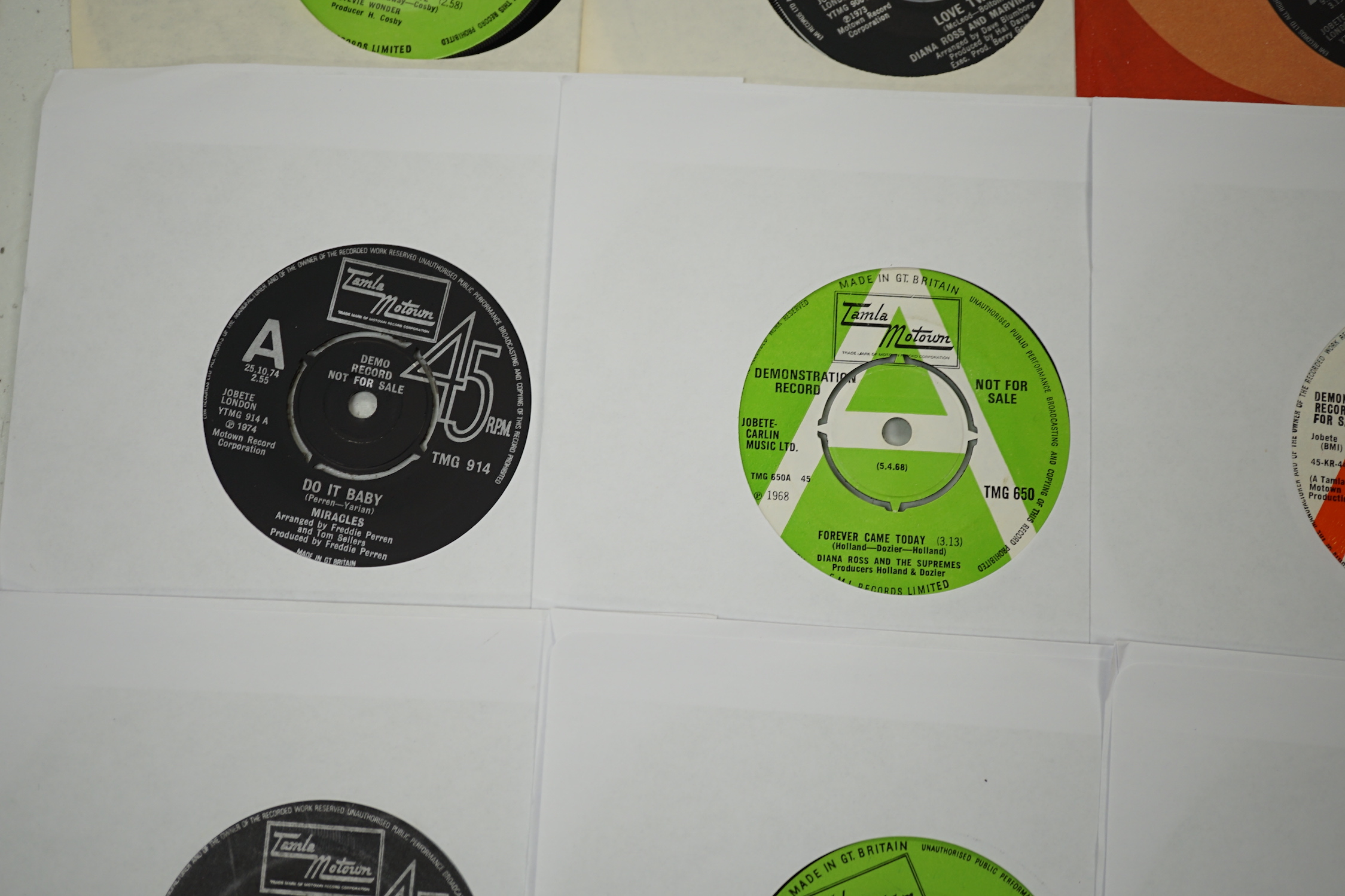 Twenty-two demo 7” singles, all Tamala Motown with printed demo labels by Stevie Wonder, Diana Ross, Gladys Knight, Marvin Gaye, the Supremes, Miracles, etc.